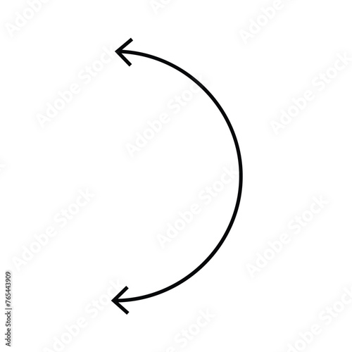 Dual semi circle arrow. Vector illustration. Semicircular curved thin long double ended arrow with white artboard.
