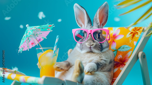 Relaxed Rabbit Enjoying Cocktail in Sunny Day