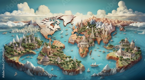 A Detailed Map of the World with Continents and Oceans