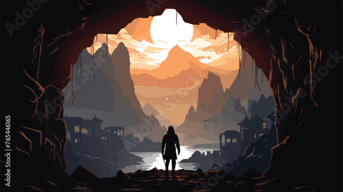Lokii34 Silhouette of a man entering in an epic dwarf city 