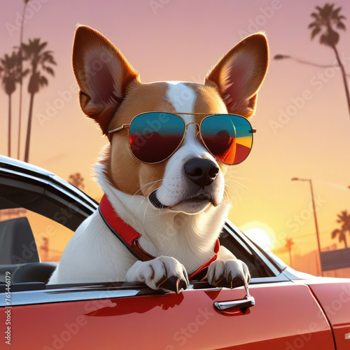 dog and car, dog in car, dog on the beach or dog on the porch, dog with sunglass, cool dog © Rahmat 