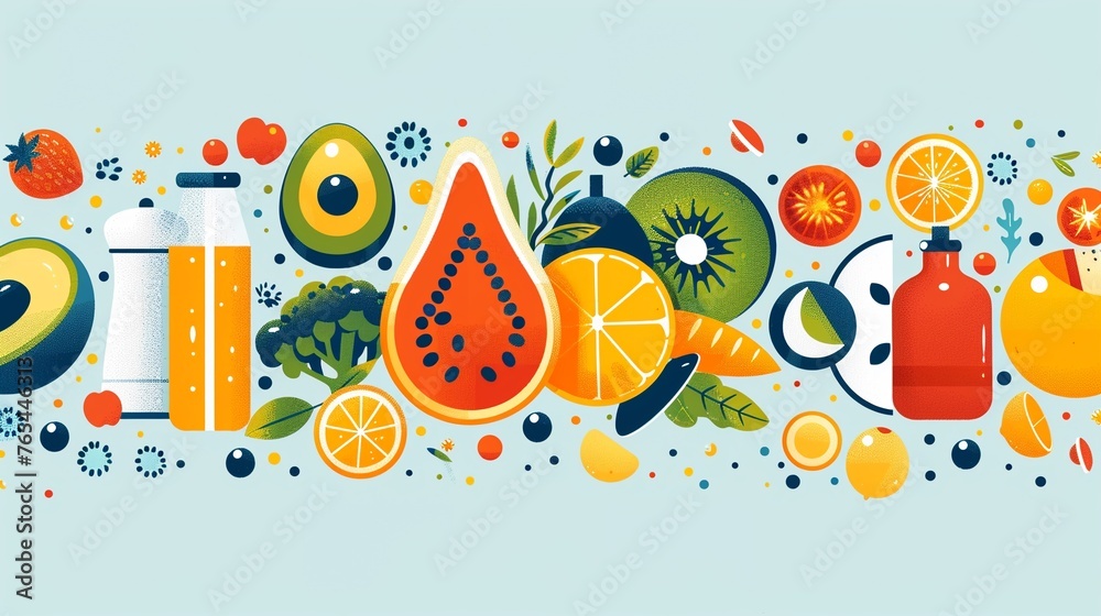 Naklejka premium Craft a dynamic design using an eye-level angle to illustrate the connection between nutrition and energy levels Utilize bold typography, 