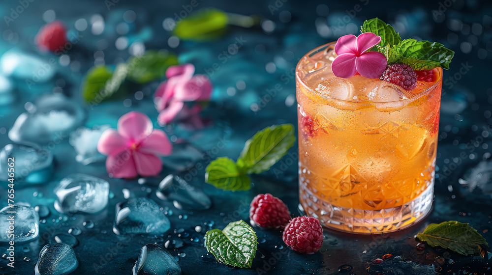 Icy Citrus Punch Garnished With Berries And Pink Frangipani
