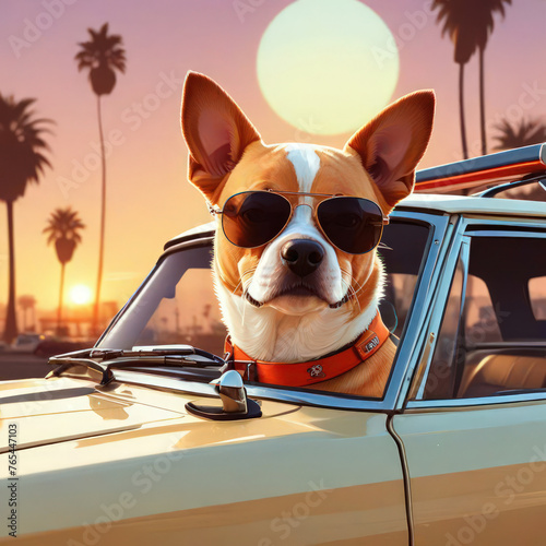 dog and car, dog in car, dog on the beach or dog on the porch, dog with sunglass, cool dog © Rahmat 