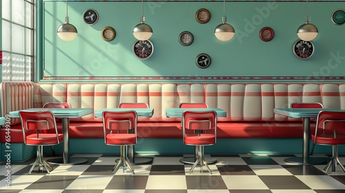 A retro diner background with 1950s style decor and vintage colors, great for adding a retro and nostalgic look to designs