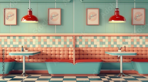 A retro diner background with 1950s style decor and vintage colors, great for adding a retro and nostalgic look to designs