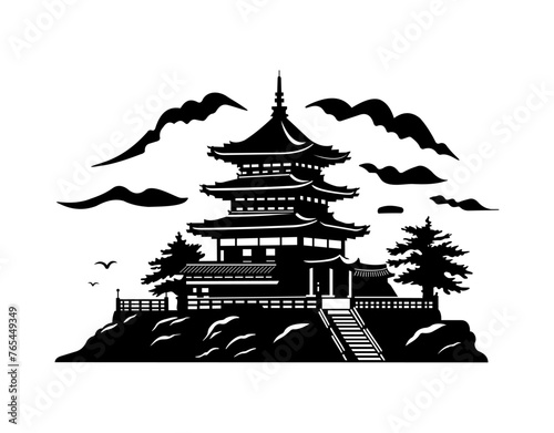 Kiyomizu-dera in Japan. Vector silhouette illustration