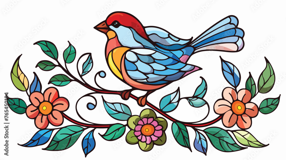 Bird Floral Stained Glass flat vector 