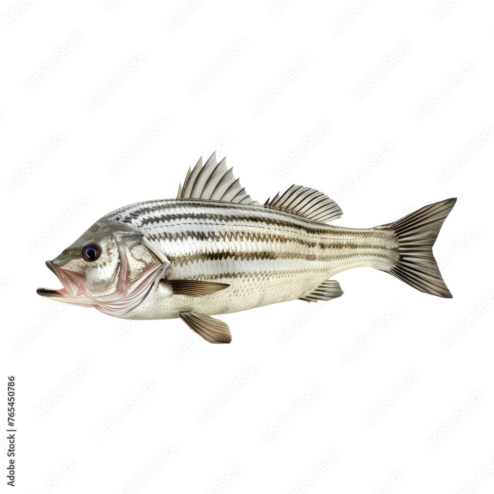White striped bass fish isolated on transparent background