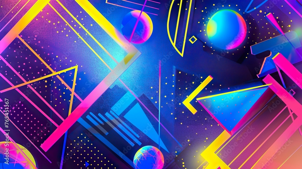 A retro 80s style background with neon colors and geometric shapes, great for adding a vibrant and energetic look to designs A retro 80s style background with neon colors and geometric shapes, great for adding a vibrant and energetic look to designs