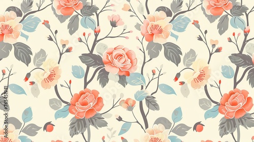 Wallpaper Mural A vintage retro wallpaper pattern with floral motifs and pastel colors, ideal for adding a nostalgic and charming look to designs Torontodigital.ca