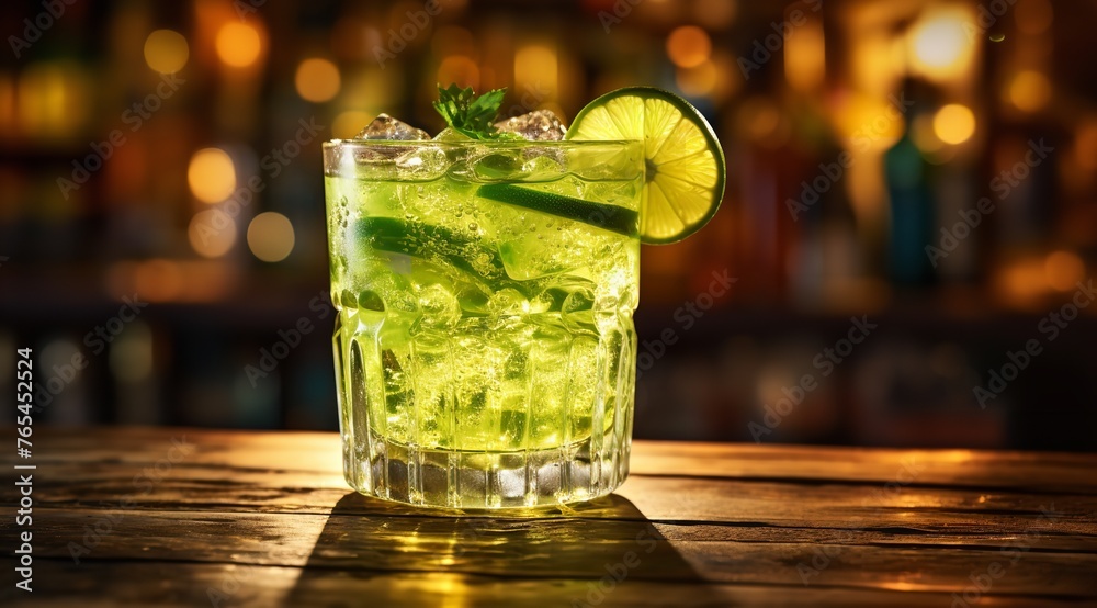 A Glass of Lime Cocktail with Ice Cubes Sitting
A Glass of Lime Cocktail with Ice Cubes Sitting