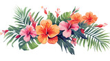 Beautiful tropical palm leaves and flowers watercolo