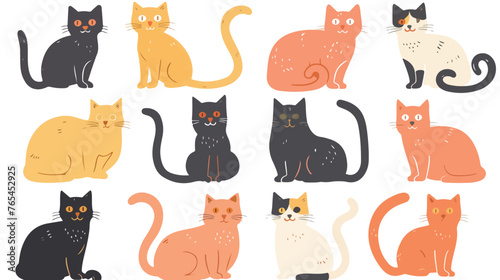 Cat Sketches flat vector isolated on white background