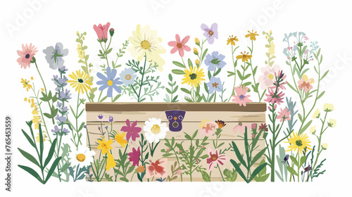 Chest of Wildflowers flat vector isolated on white background