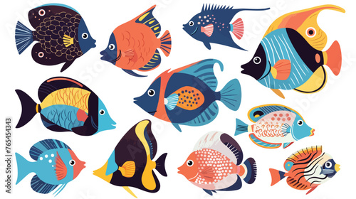 Colorful Exotic Fishes flat vector 