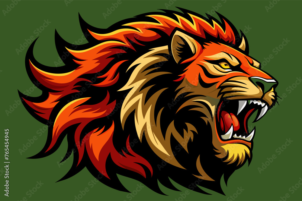 Fierceful lion with red background. Fierceful lion with red background.