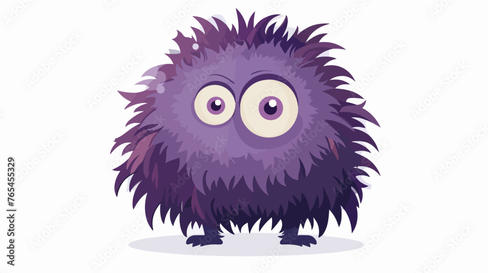 Cute Fluffy Purple Monster flat vector isolated on white background 