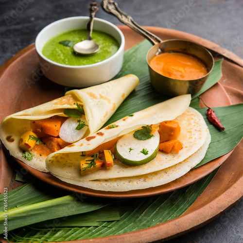 dosa, also called dosai, dosey, or dosha, is a thin pancake in south indian cuisine photo
