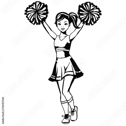 Cute cheerleader silhouette vector cartoon illustration