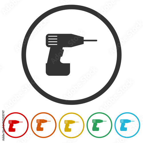  Drill icon. Set icons in color circle buttons