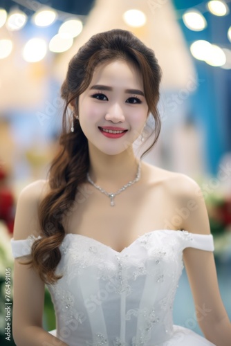 Portrait of a beautiful happy chinese bride