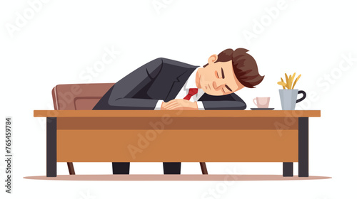Cartoon Waiter Caterer - Sleeping on Office Desk