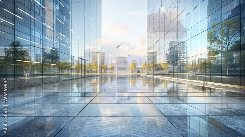 Urban Elegance Modern Corporate Oasis with Historic Cityscape Reflections Urban Elegance Modern Corporate Oasis with Historic Cityscape Reflections