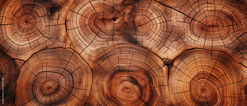 Whispers of time: a trees story. A close-up view of a tree trunk displaying its unique rings, showcasing the passage of time and growth in nature. Background for design
