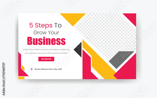 5 steps to grow your business YouTube thumbnail design vector, business thumbnail design, corporate business template, marketing template banner, advertisement template  © baburoy
