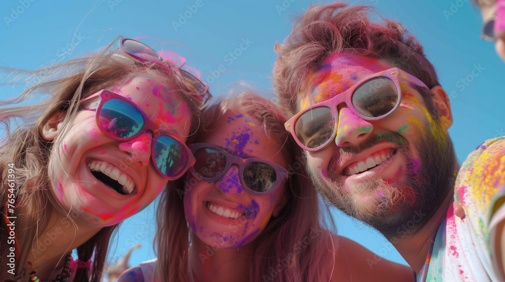 Cheerful people at the festival of colors Holi