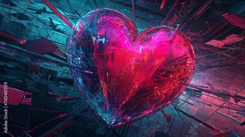 glowing heartshape glass in afuturistic cyber valentine web photo