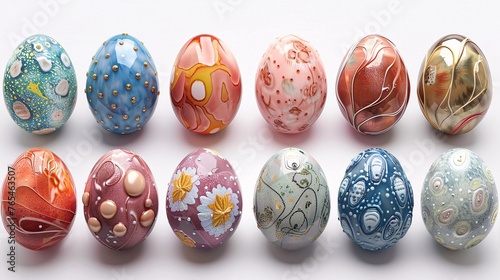 A depiction of a variety of Easter eggs on a blank backdrop.