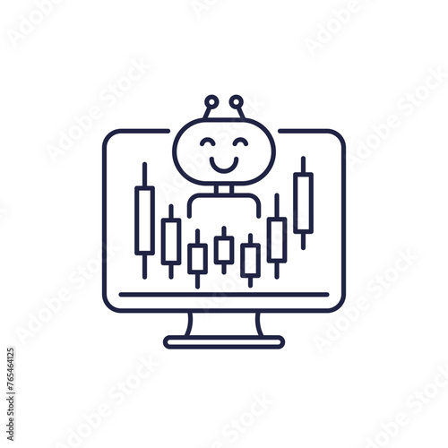 trading bot line icon on white