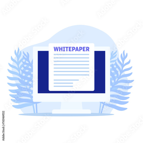 Whitepaper document vector illustration with a computer