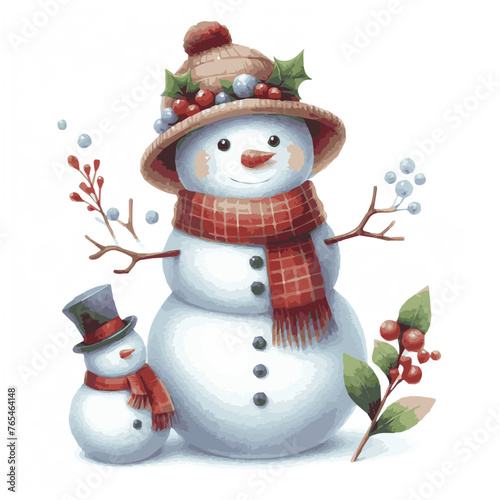 watercolor snowman illustration, snowman  watercolor painting, hand-painted snowman