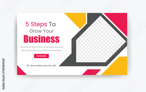 5 steps to grow your business YouTube thumbnail design vector, business thumbnail design, corporate business template, marketing template banner, advertisement template 