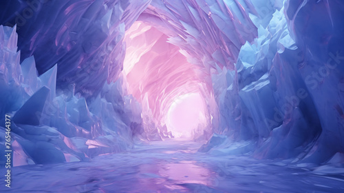 Abstract fantasy glacial winter cold neon landscape. W