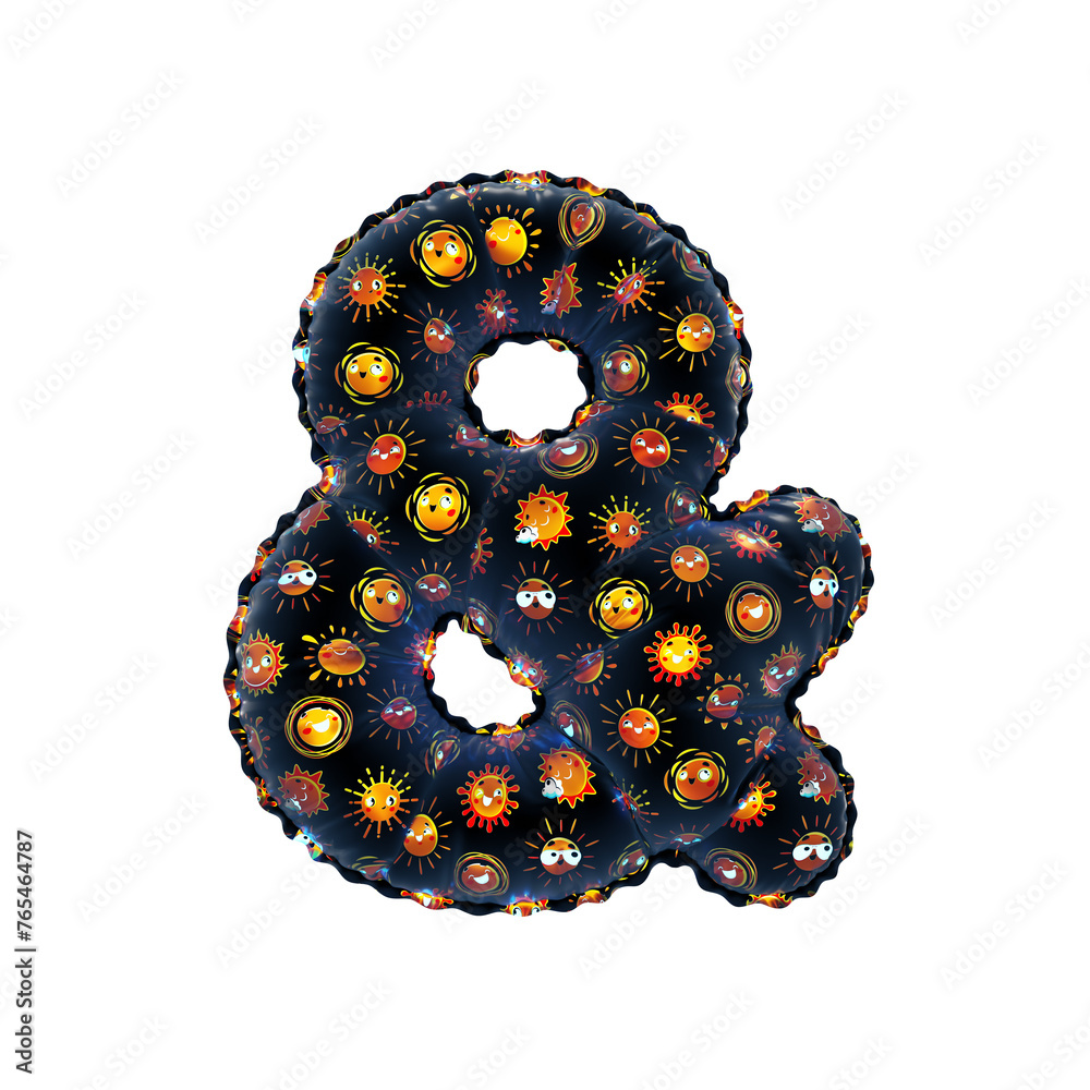 3D inflated balloon And Symbol/sign with black surface and yellow/orange sun smiley childrens pattern 3D inflated balloon And Symbol/sign with black surface and yellow/orange sun smiley childrens pattern