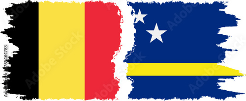 Curacao and Belgium grunge flags connection vector