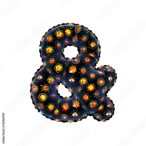 3D inflated balloon And Symbol/sign with black surface and yellow/orange sun smiley childrens pattern