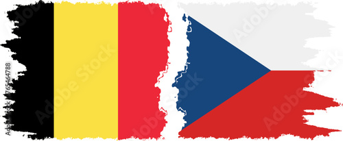 Czech and Belgium grunge flags connection vector
