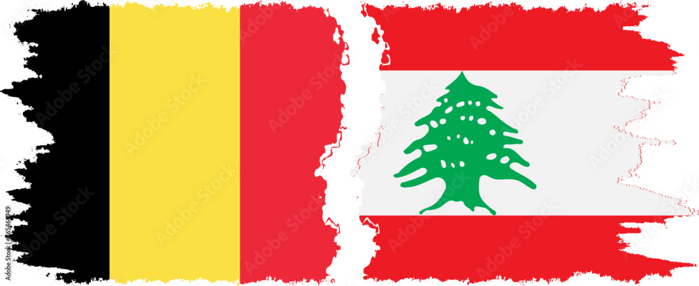 Fototapeta premium Lebanon and Belgium grunge flags connection vector