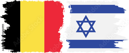 Israel and Belgium grunge flags connection vector.