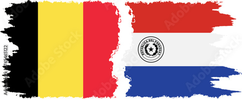 Paraguay and Belgium grunge flags connection vector