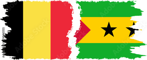 Sao Tome and Principe and Belgium grunge flags connection vector