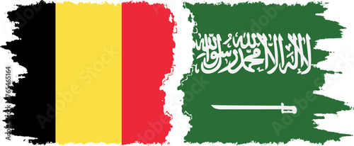 Saudi Arabia and Belgium grunge flags connection vector