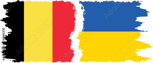 Ukraine and Belgium grunge flags connection vector