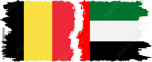 United Arab Emirates and Belgium grunge flags connection vector