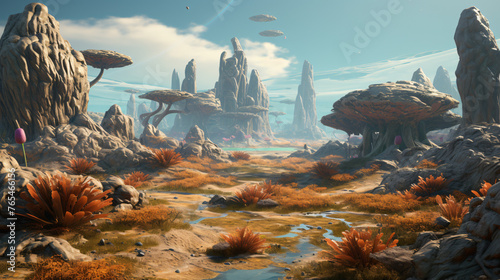 An alien landscape with strange rock formations